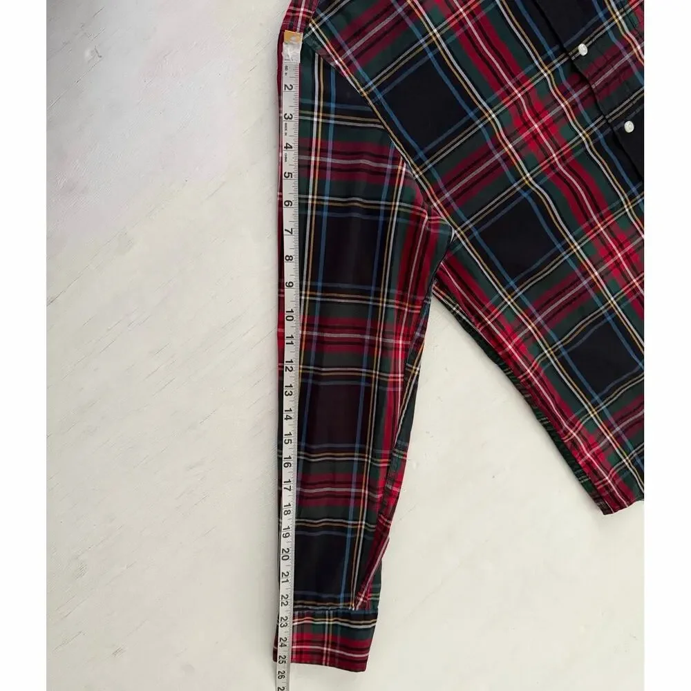J Crew Holiday Tartan Shirt Mens Size M Organic Cotton Stretch Slim Plaid Work